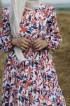 Yaprak Desen Elbise - Turuncu Lacivert